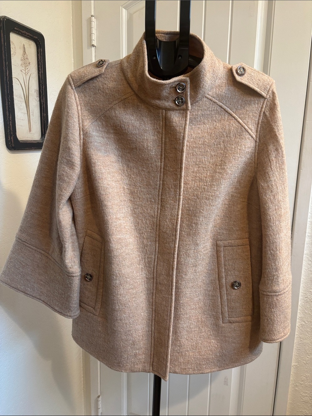Chico's Tan Wool-Blend Short Pea Coat